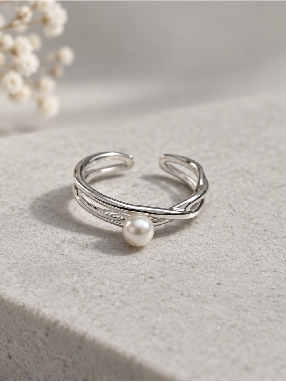 2425-70 NEW 925 Sterling Silver Pearl Crossover Open Ring